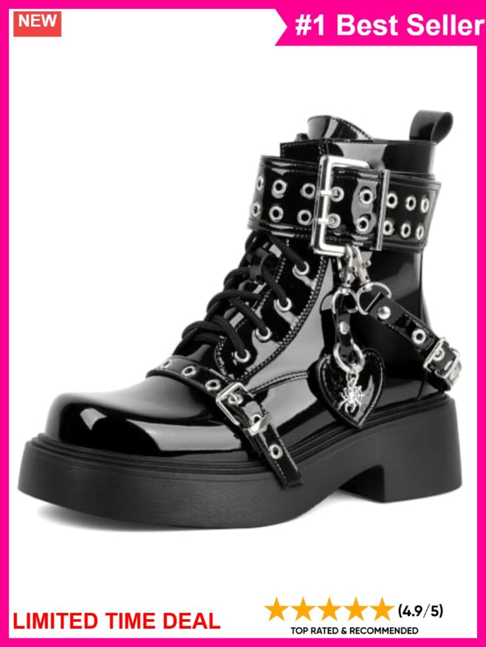 Parisuit Platform Chunky Heel Lace Up Combat Ankle Boots Faux Leather